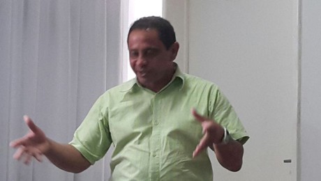Diretor do Sintsprev-MS​​ participando do encontro com dirigentes em Brasília